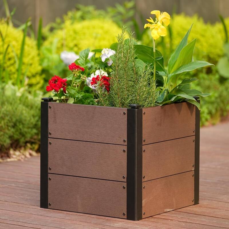 19 x 19x 17Inch Elevated Garden Bed with Deep Root Box - Wood Look Planter for Patio Vegetables and Herbs Without Bottom