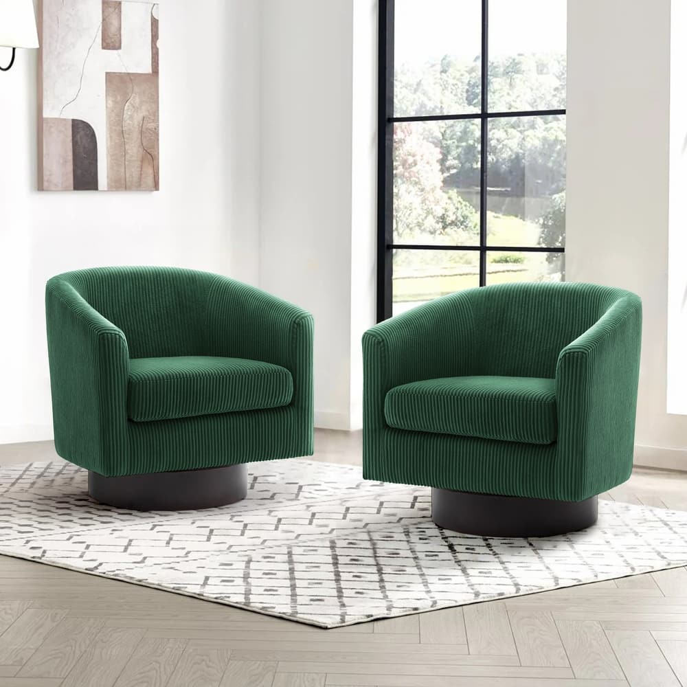 Corduroy Upholstered Swivel Barrel Chair (Set of 2)