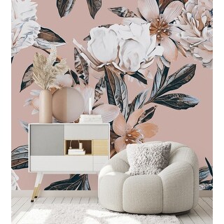 Beige Wallpaper with White Flowers Peel and Stick and Prepasted - Bed ...