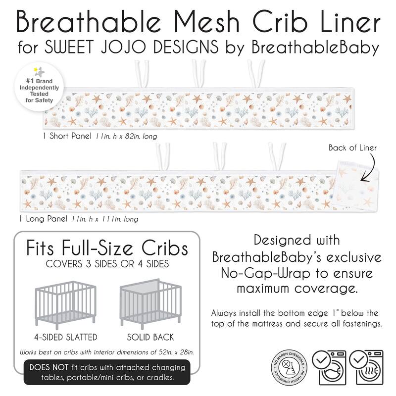 Sweet Jojo Designs + BreathableBaby Breathable Mesh Crib Liner Ocean Seashells Sea Boy, Girl, Unisex/Gender Neutral