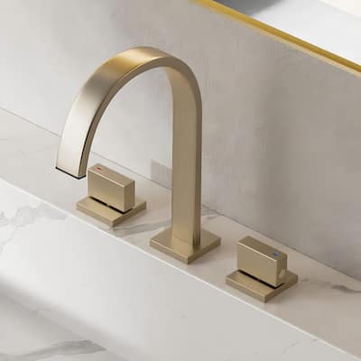 Modland Black / Gold High-Arc 3 Hole Bathroom Sink Faucet Widespread with 2 Handles