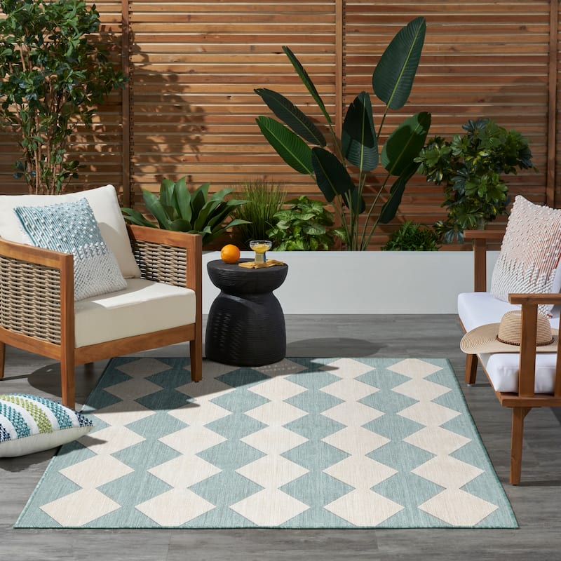 Nourison Positano Indoor/Outdoor Geometric Area Rug - 4'x6' - Aqua