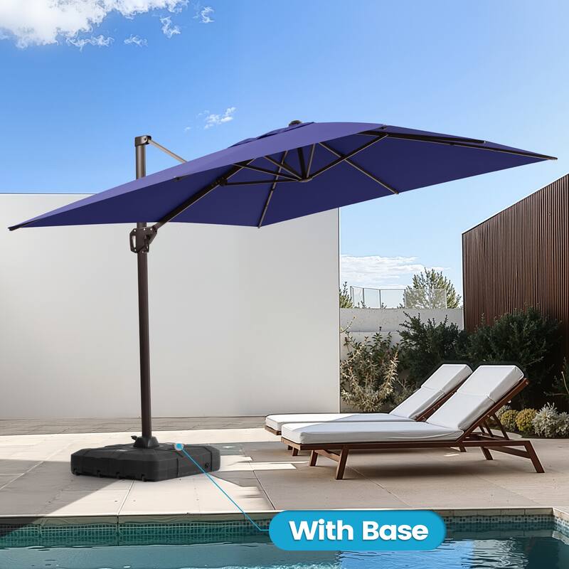 Outdoor 11 x 9 FT Patio 360 Degree Rotation Cantilever Umbrella with Base