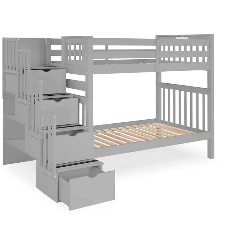 Taylor & Olive Trillium Tall Twin over Twin Stairway Bunk Bed, 4 Steps