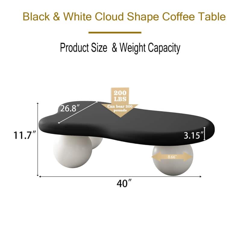 40 Inch Cloud Shaped Coffee Table with 3 Ball Legs for Living Room