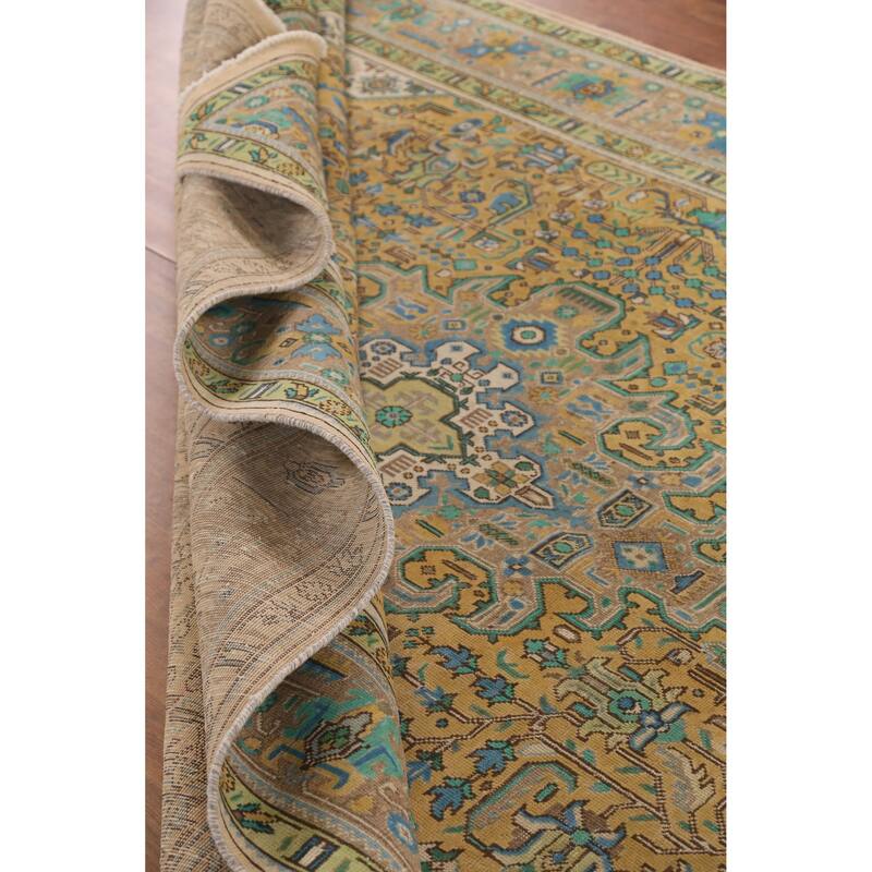 Hand Knotted Oriental 100% Wool Carpet Traditional Medallion Yellow & Gold Tabriz Area Rug - 11' 5'' X 8' 1''