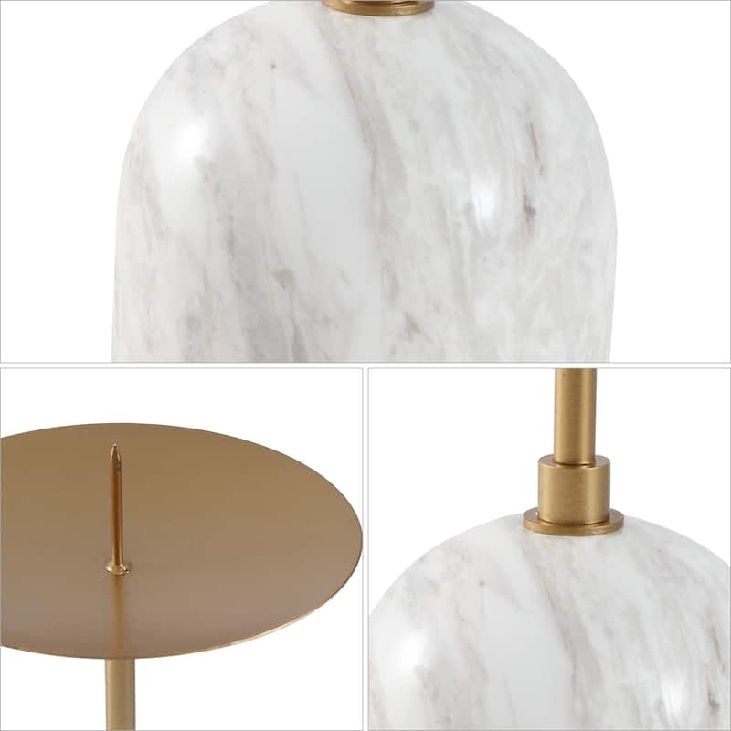 SAFAVIEH Home Hara White Gold Marble& Metal Candle Holder (Set of 2)