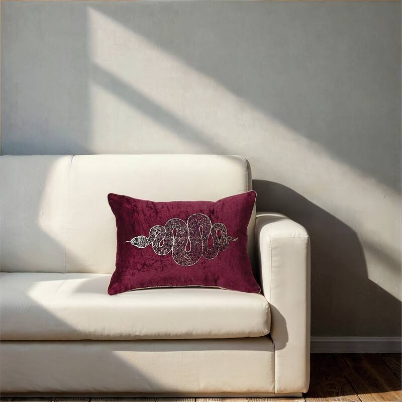 Cotton Velvet Printed Lumbar Pillow with Foil, Beads and Piping