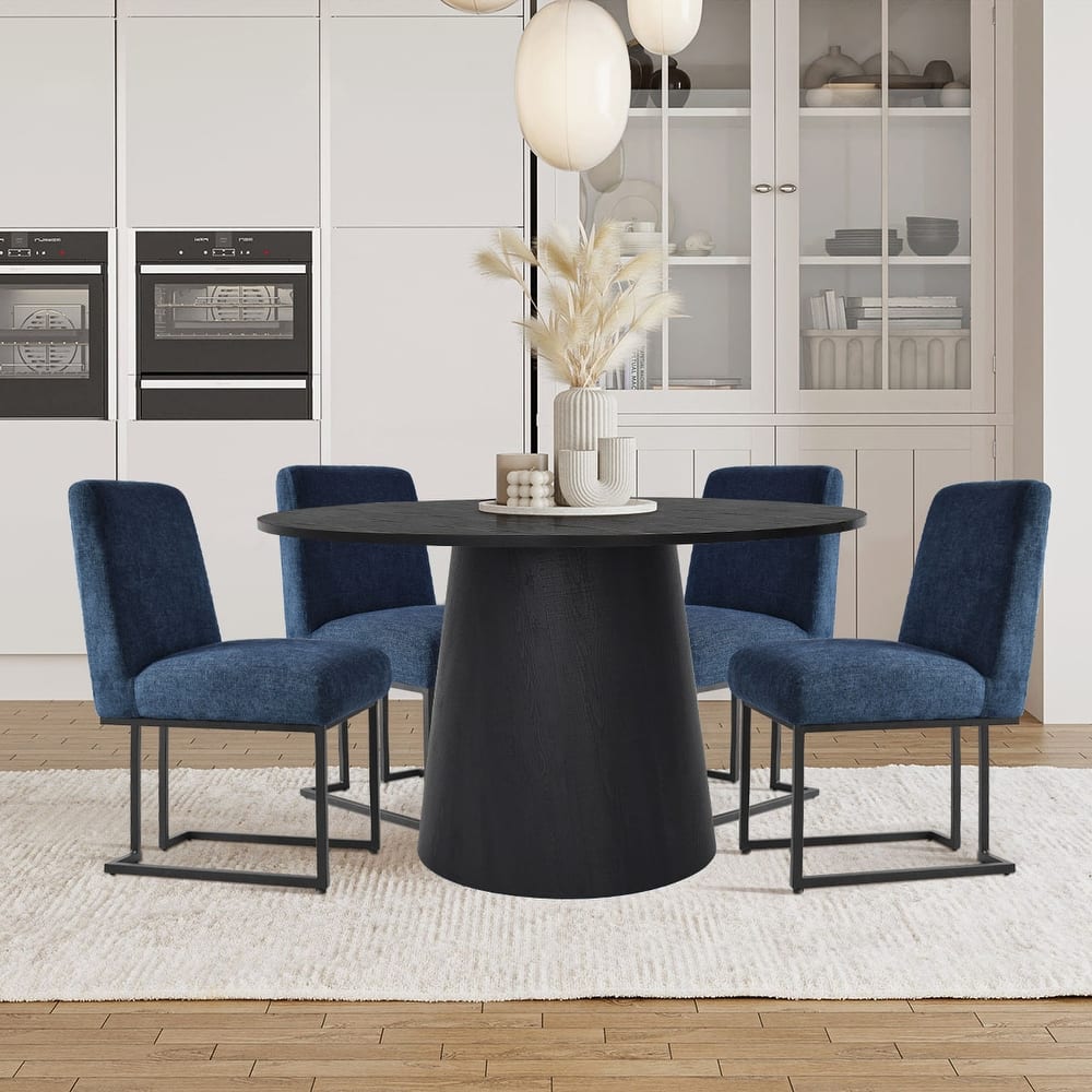 Chenille Upholstered Dining Chair with Black Metal Legs
