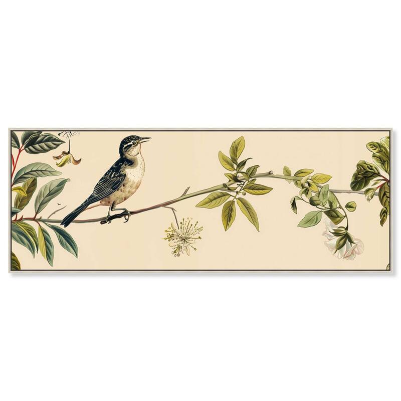 Vintage Bird Floral Panoramic Canvas by Art Remedy - Silver - 54" x 20"