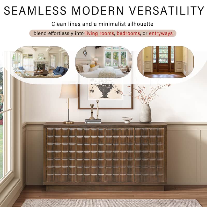 Christopher Knight Home - Voss 4 Door Storage Cabinet with 3D Geometric Doors and Metal Trim