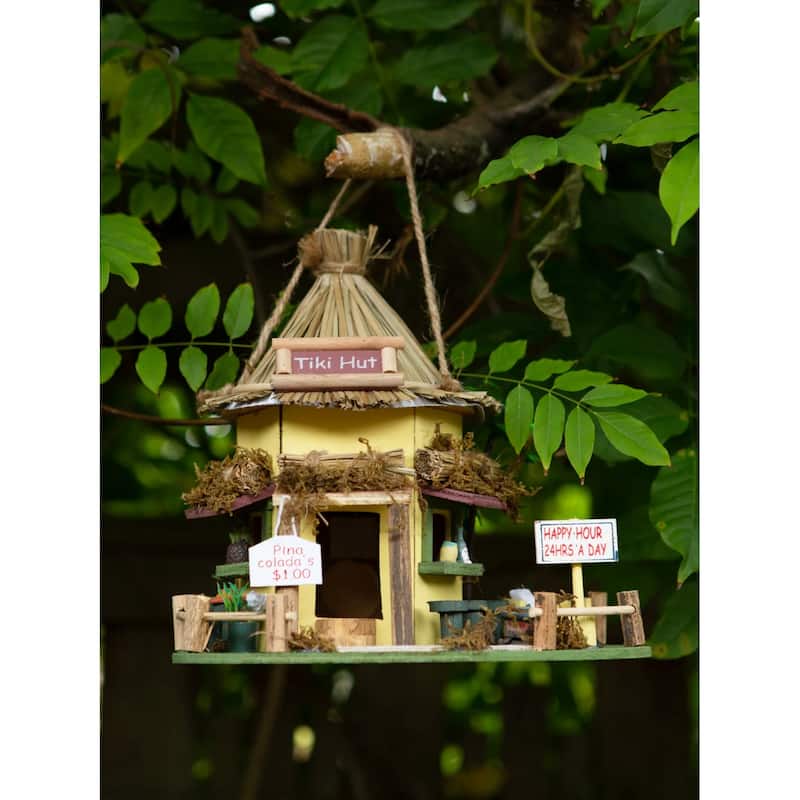 Tiki Hut Outdoor Hanging Birdhouse - 9.75" - Yellow and Brown
