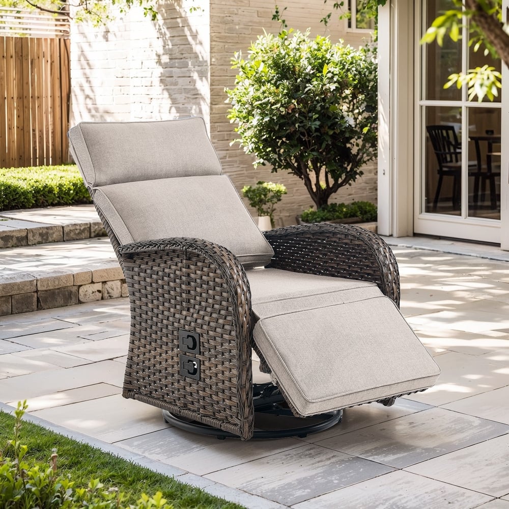 Meyreso 2-Piece Wicker Swivel Reclining Chaise Lounge with Adjustable Backrest & Footrest