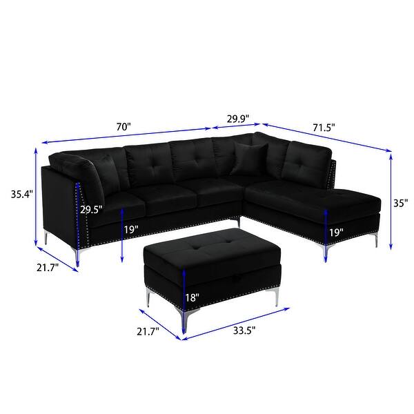 Shop 3 Seat L Shaped Tufted Velvet Sectional Sofa Couch Set