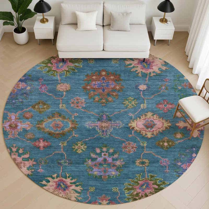 Premium Washable Super Soft Boho Traditional Mayfield Rug - Teal - 8' x 8'