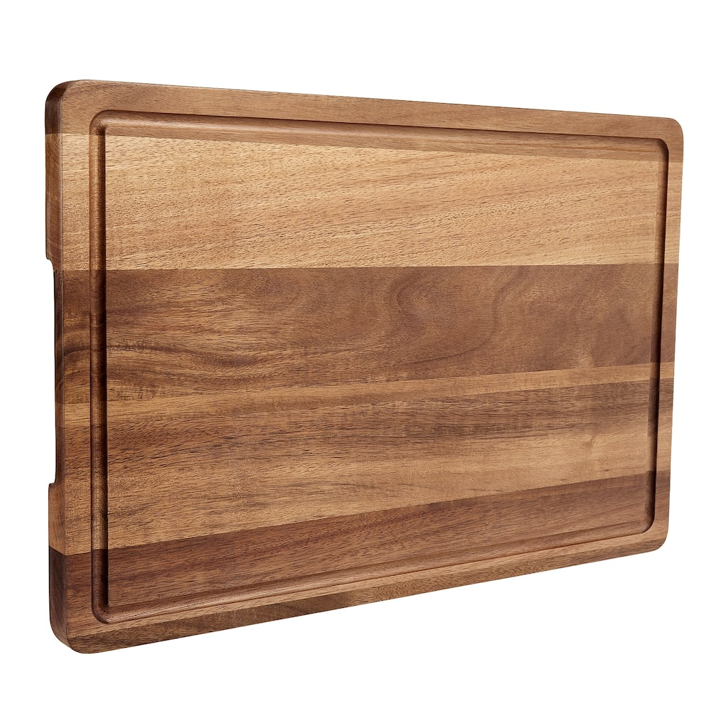 Acacia Wood Chopping Board with Deep Juice Grooves & Side Handles