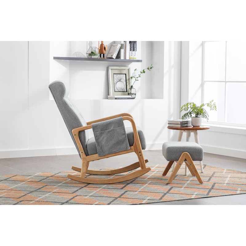 Rocking Chair With Ottoman Modern Upholstered Fabric Rocking Armchair