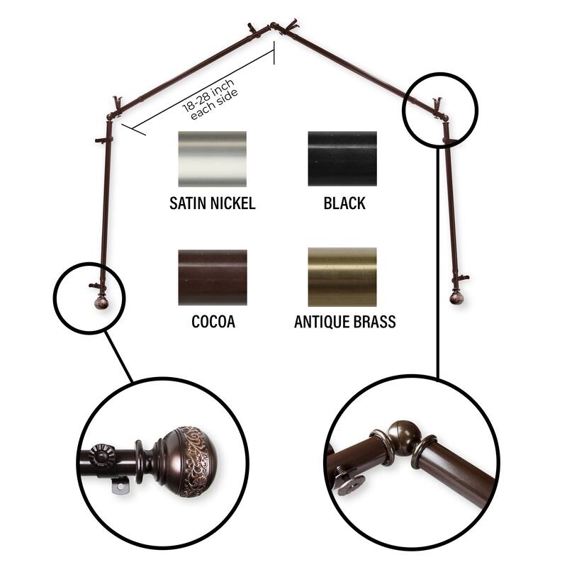 InStyleDesign Nadine 4-Sided Bay Window Curtain Rod - Cocoa - 18-28 inches per side