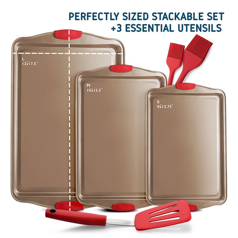 JoyTable Bakeware Set - Nonstick Bakeware Set With Silicone Handles & Utensils