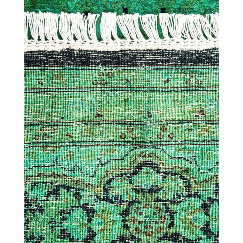 Overton Hand Knotted Wool Vintage Inspired Modern Contemporary Overdyed Green Octagon Area Rug - 7' 1" x 7' 1"