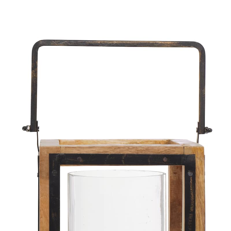 Brown Mango Wood Handmade Decorative Indoor Outdoor Candle Lantern - 8 x 8 x 31