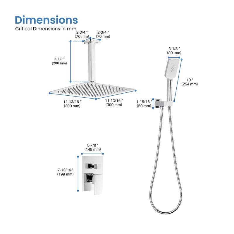 Pressure Balanced Ceiling Mounted 3-Function Shower System with Rough In Valve