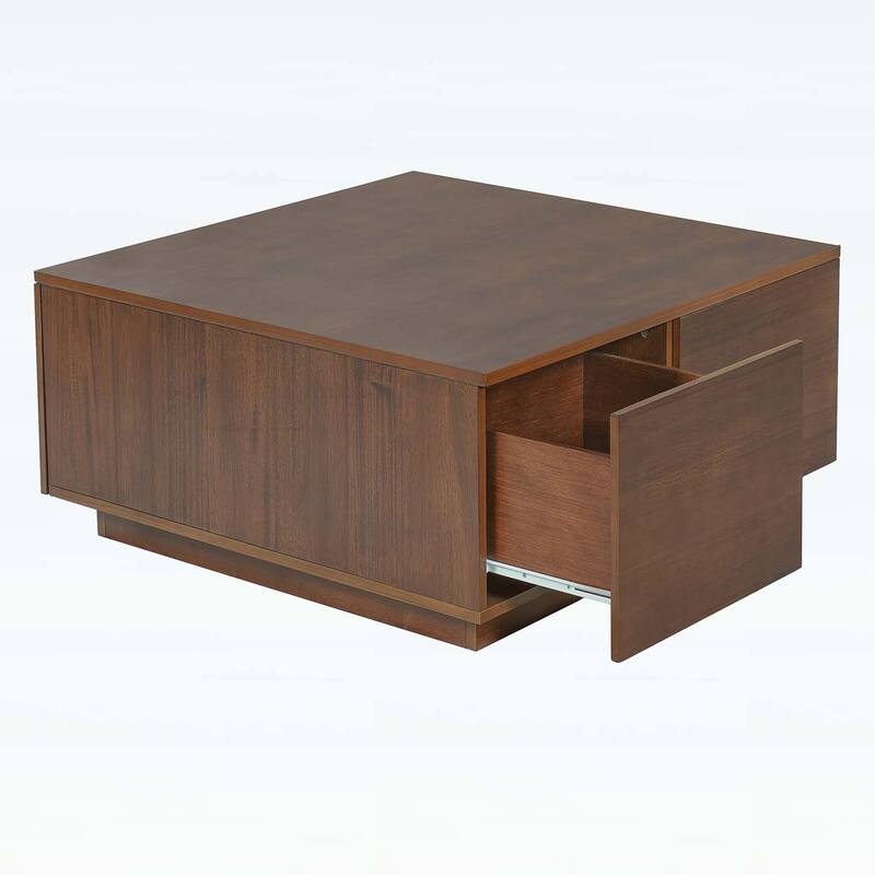 Square Coffee Table with 4 Spacious Drawers,Ideal for Modern and Traditional Living Rooms