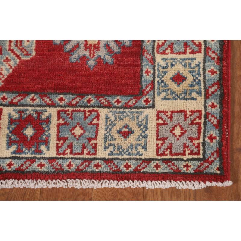Geometric Kazak Runner Rug Hand-Knotted Traditional Wool Carpet - 2'8" x 9'4"