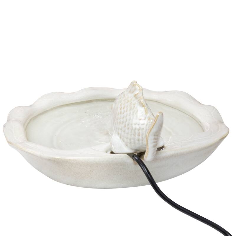 Sunnydaze Glazed Ceramic Fish Outdoor Water Fountain Garden Decor - 7-Inch