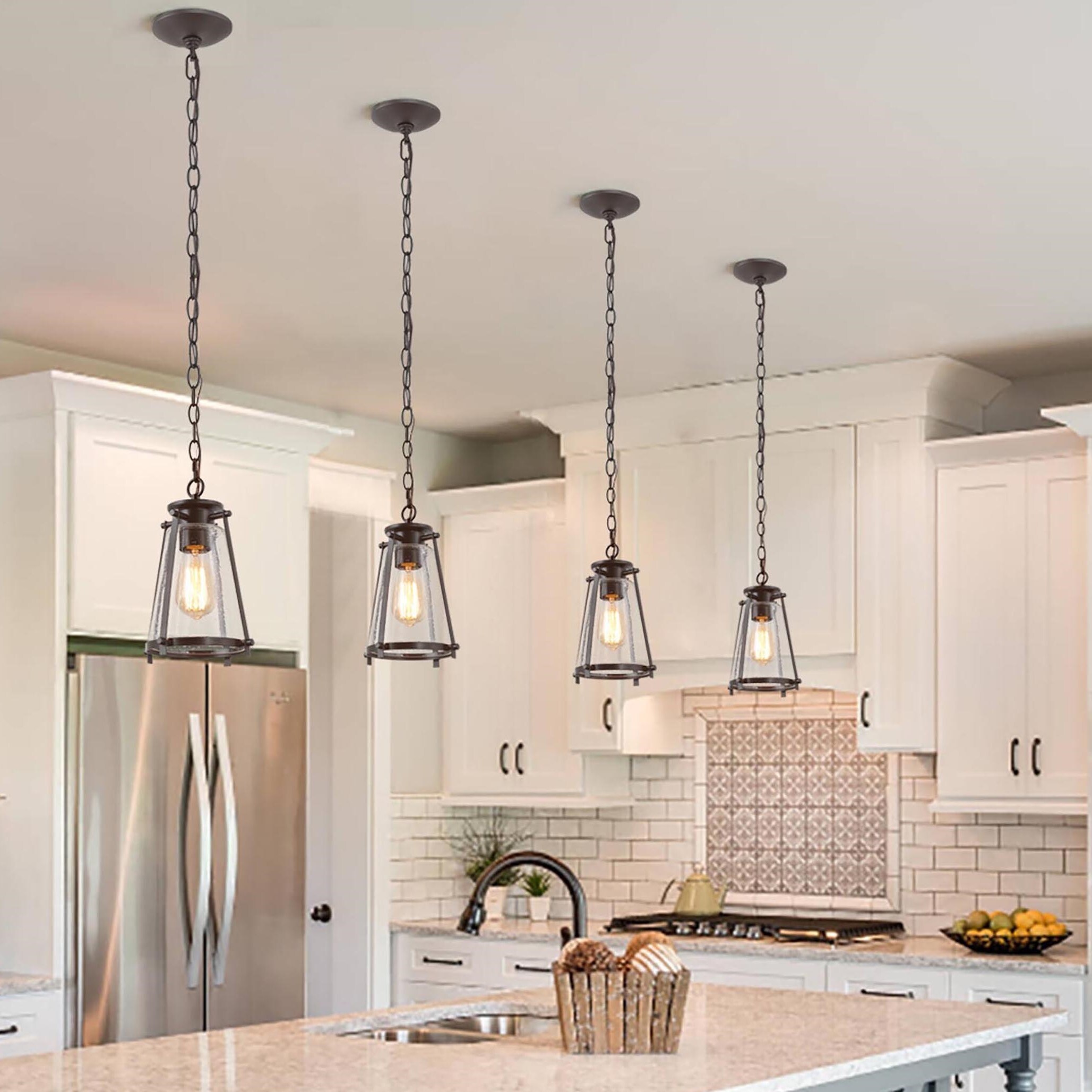 Seeded Glass Cage Pendant Island Lights 