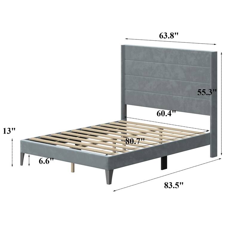 High Back Upholstered Platform Bed Frame,380gsm,TB117 Certified,Easy Detachable,Grey
