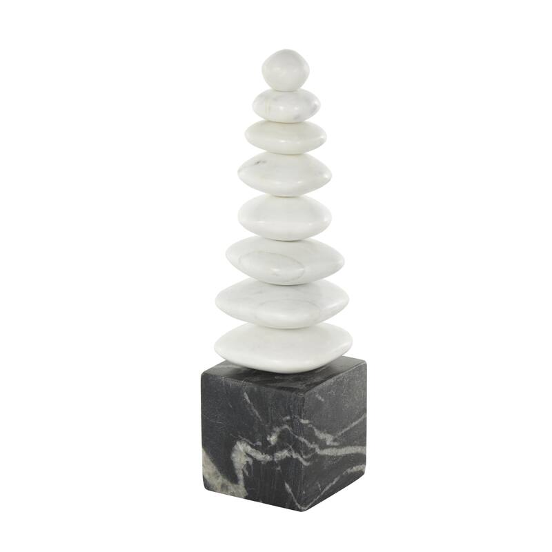 Marble Abstract Stacked Stone Sculpture with Black Block Base - White - Roche River Decor