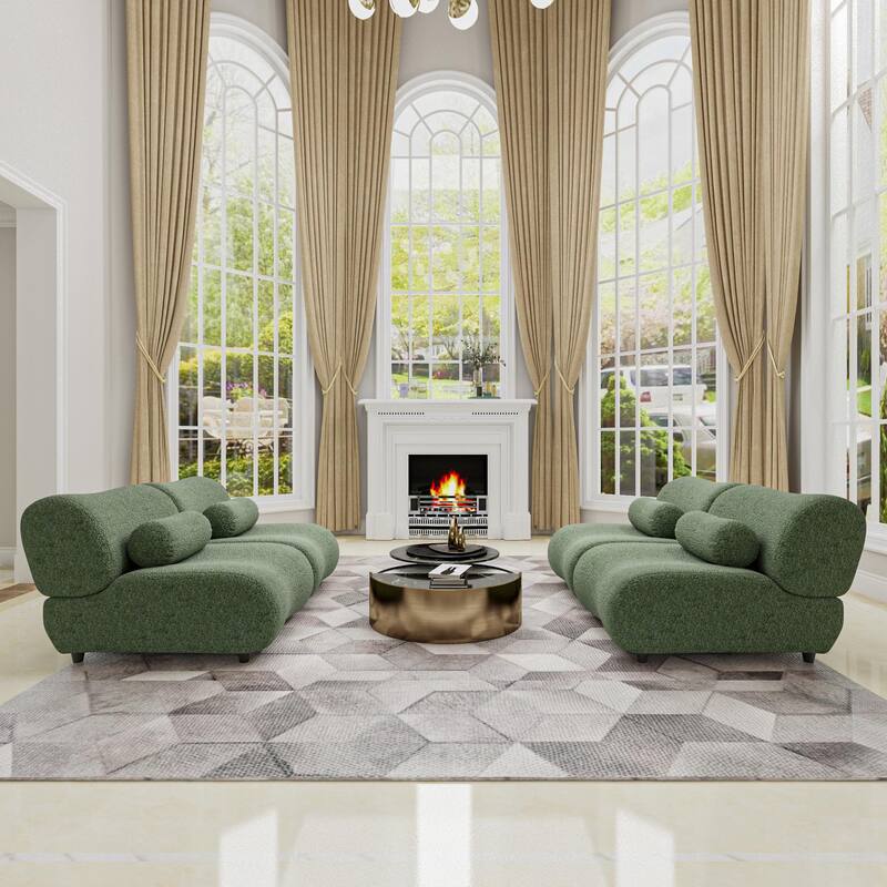 Chenille Modular Sectional Sofa Set, 4-Seater with Reclined Back