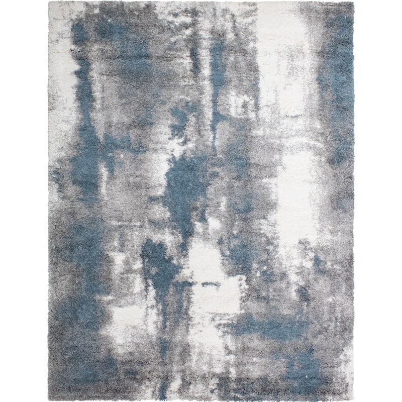Noori Rug Lux Zara Abstract 2-Inch Shag Rug - 8'9" x 12'2" - Blue/Grey