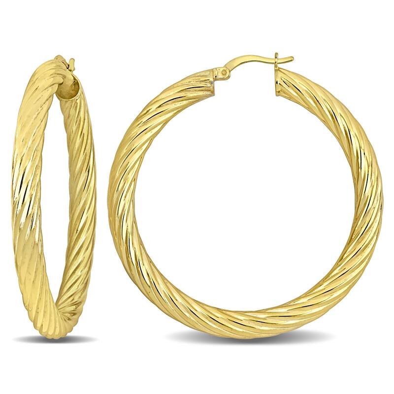 Miadora Yellow Plated Sterling Silver 50mm Round Twist Hoop Earrings