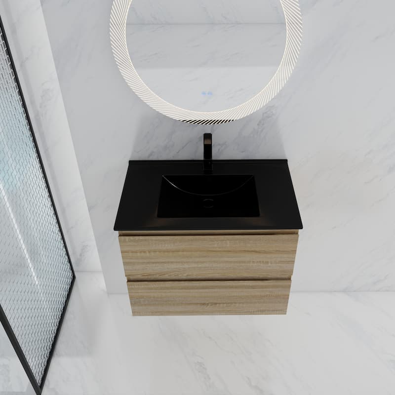 GDFStudio - Blair Floating Bathroom Vanity with Resin Sink, Wall-Mounted Cabinet with Soft-Close Drawers