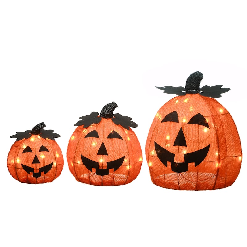 National Tree Company Halloween Pre-Lit Happy Jack-O-Lantern Trio, LED Lights, Pack of 3, 15 Inches