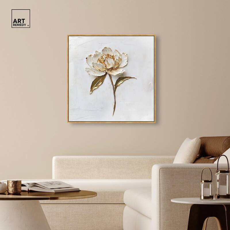 Simple Golden Peonie Canvas by Art Remedy
