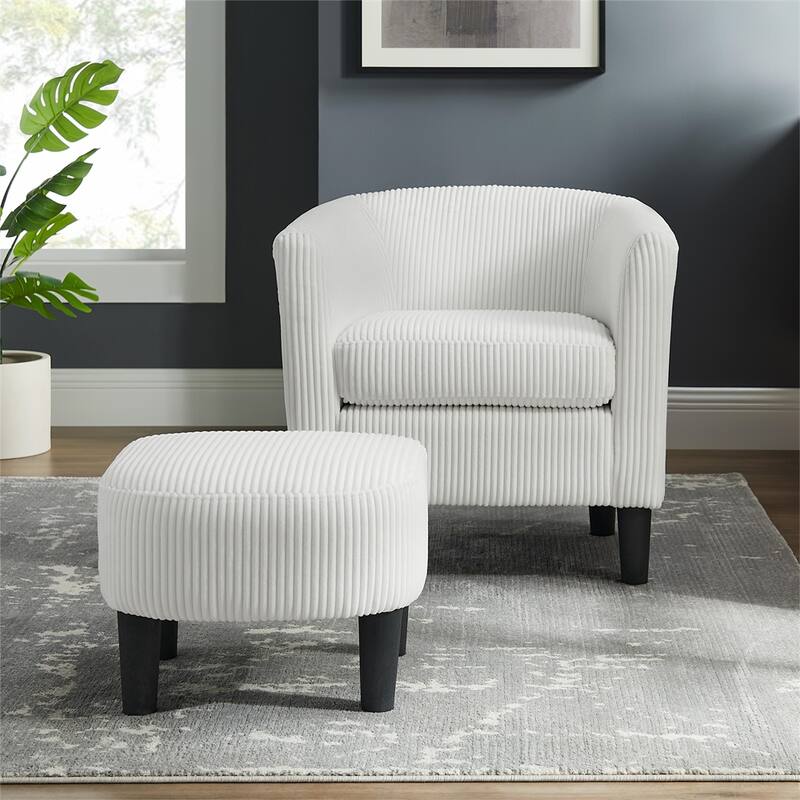 Modern Fabric Upholstered Accent Chair with Ottoman Foot Rest - White