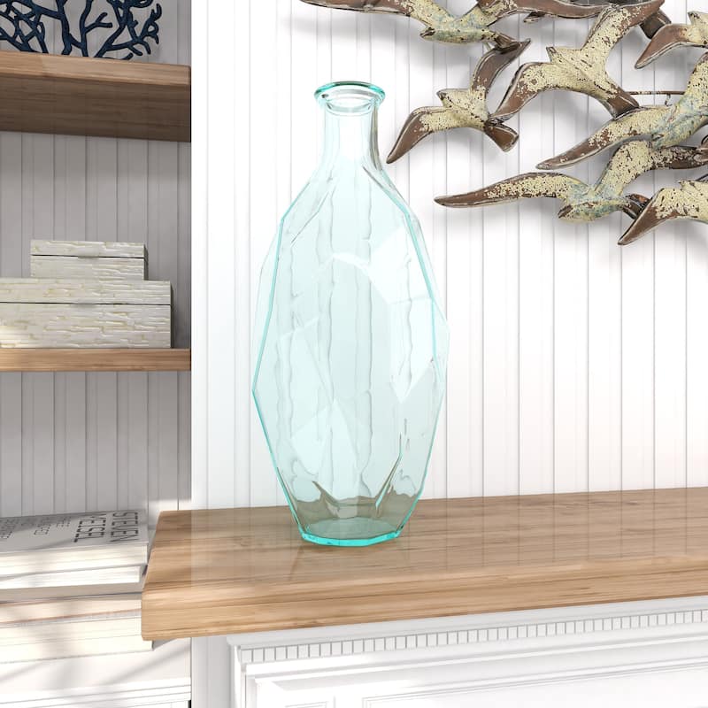 Recycled Glass Handmade Tall Spanish Bottleneck Decorative Vase - Blue, Teal, Clear - Roche River Decor