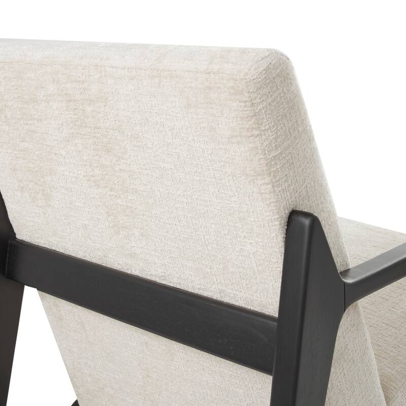 Cream Polyester Mid Century Modern Boucle Living Room Accent Chair with Black Wood Frame