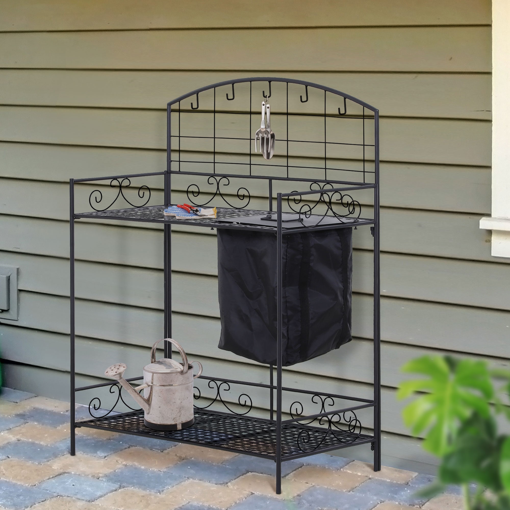 Outsunny Outdoor Folding Potting Bench with Storage & Spacious Workspace, Garden Table