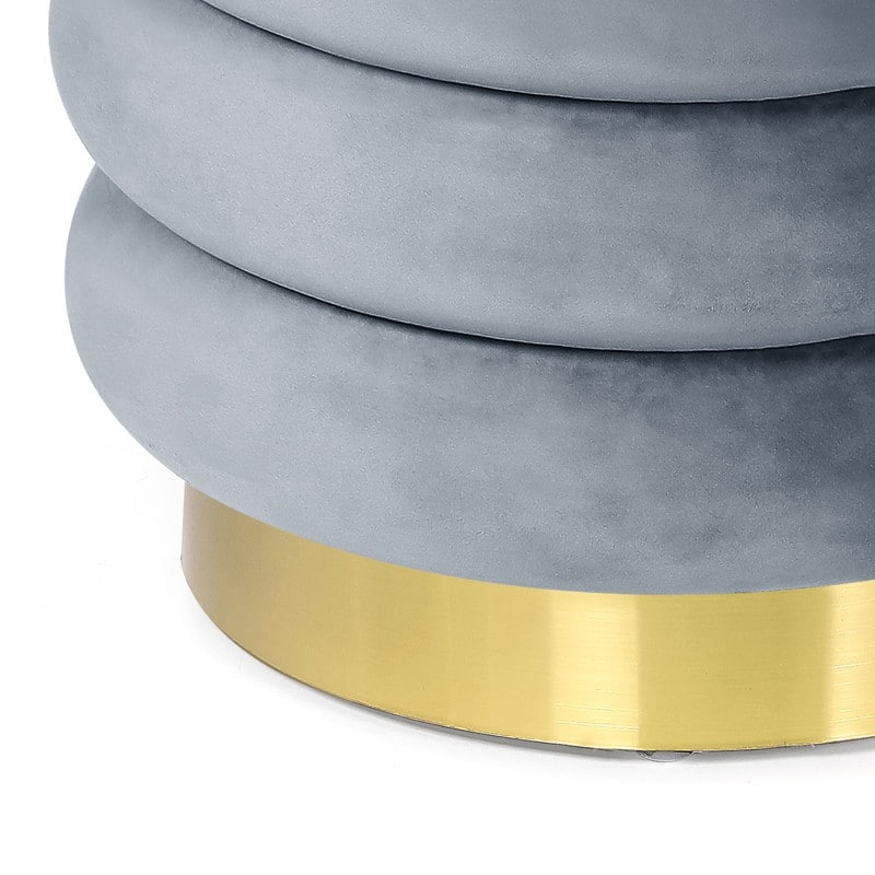 Adeco Modern Round Velvet Storage Ottoman with Gold Plating Base