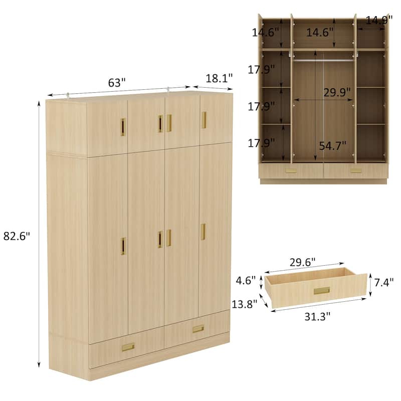 Large Wardrobe w/Optional Top Cabinet Bedroom Accent Closet Cabinet