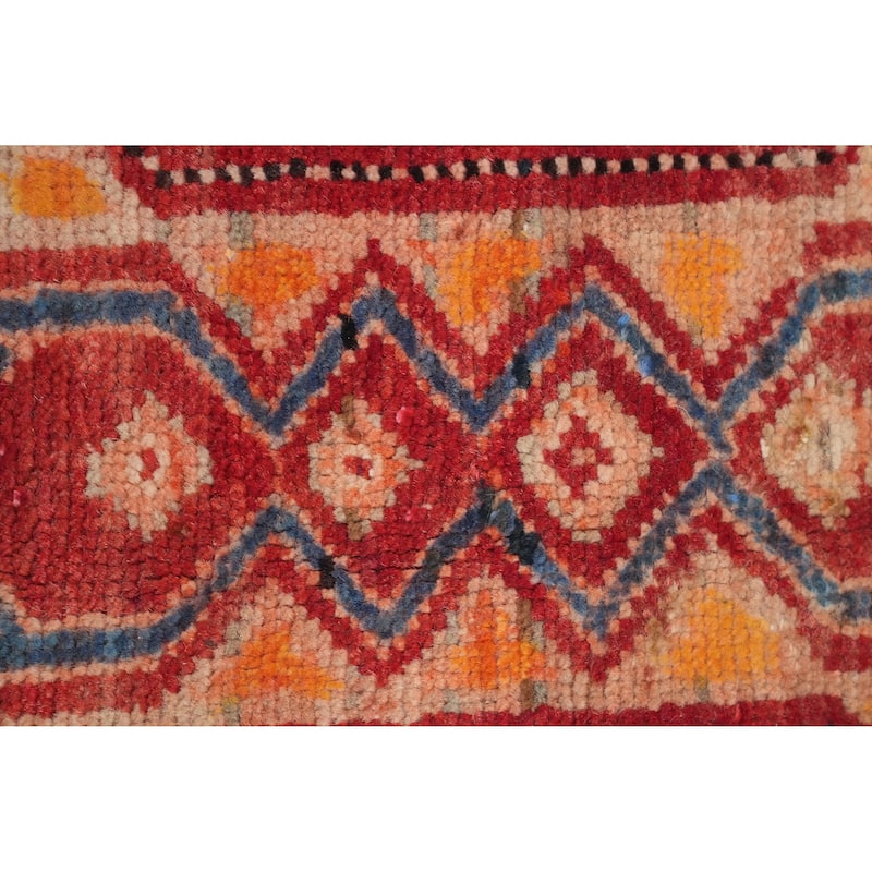 Hand Knotted Oriental 100% Wool Carpet Traditional Geometric Oranges & Rust Meshkin Runner Rug - 10' 10'' X 4' 3''