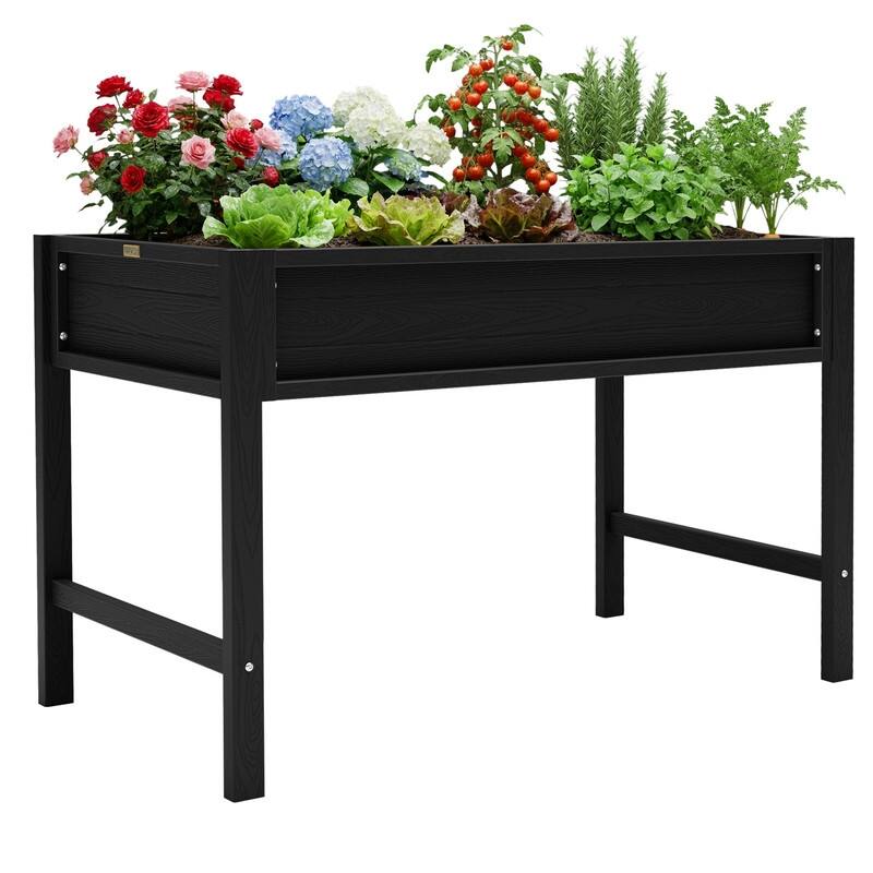 WINSOON All Weather HIPS Raised Garden Bed with Drainage Holes - Black - 48x24"