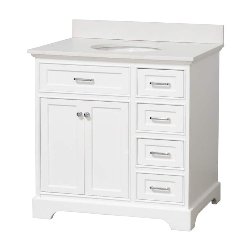 KitchenBathCollection Aria 36" Bathroom Vanity with Quartz Top