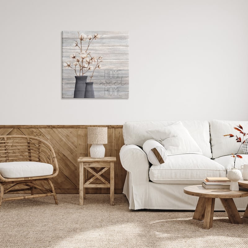 Stupell Home Sweet Home Cotton Flowers in Vase Canvas Wall Art - Multi-Color
