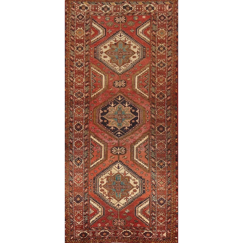 Hand Knotted Oriental 100% Wool Carpet Traditional Geometric Oranges & Rust Bakhtiari Area Rug - 10' 7'' X 4' 6''