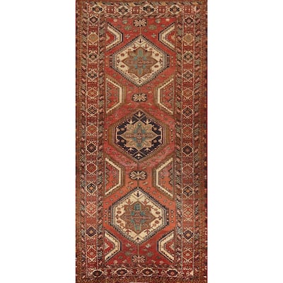 Hand Knotted Oriental 100% Wool Carpet Traditional Geometric Oranges & Rust Bakhtiari Area Rug - 10' 7'' X 4' 6''